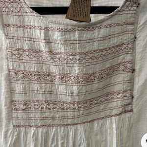 Injiri Medium NWT White and Red Embroidered Artisan Smock Hand Made Dress